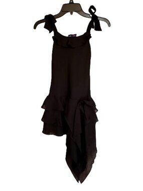 Girls M Dress Black Ruffled Asymmetrical Bow Tie Straps Summer by Wrap Around
